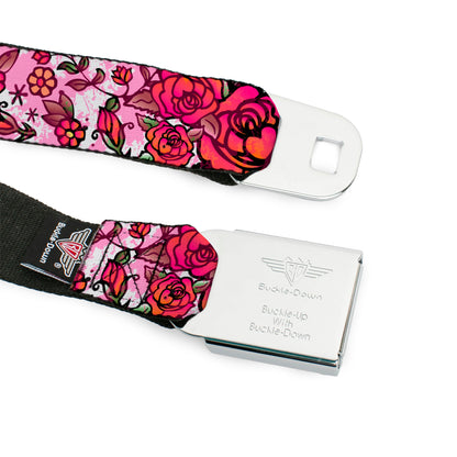 BD Wings Logo CLOSE-UP Full Color Black Silver Seatbelt Belt - Born to Blossom CLOSE-UP White Webbing