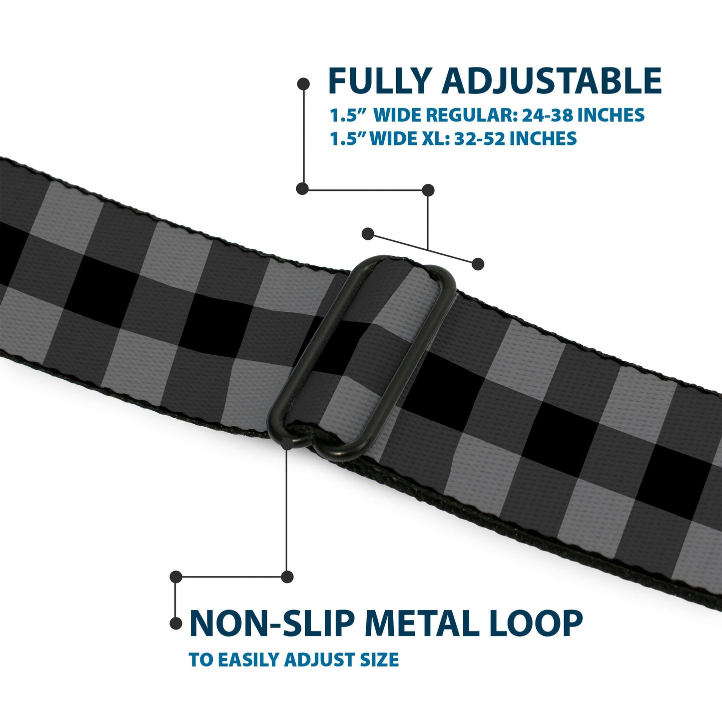 BD Wings Logo CLOSE-UP Full Color Black Silver Seatbelt Belt - Buffalo Plaid Black/Gray Webbing