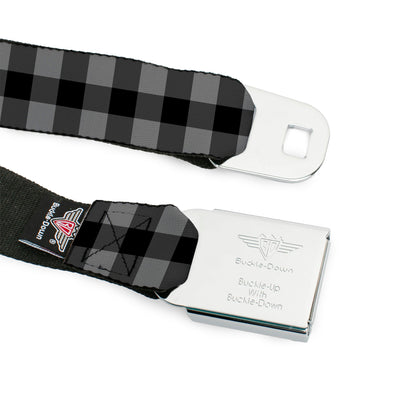 BD Wings Logo CLOSE-UP Full Color Black Silver Seatbelt Belt - Buffalo Plaid Black/Gray Webbing
