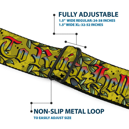 BD Wings Logo CLOSE-UP Full Color Black Silver Seatbelt Belt - Born to Raise Hell Yellow Webbing