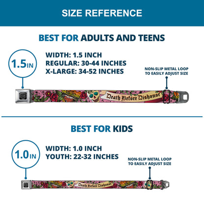 BD Wings Logo CLOSE-UP Full Color Black Silver Seatbelt Belt - Death Before Dishonor Pink Webbing