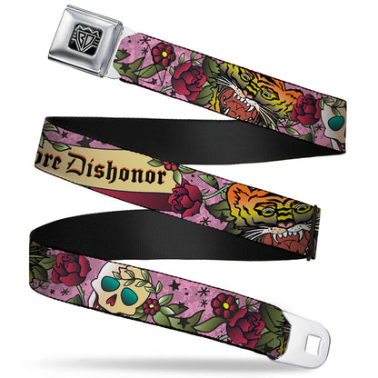 BD Wings Logo CLOSE-UP Full Color Black Silver Seatbelt Belt - Death Before Dishonor Pink Webbing