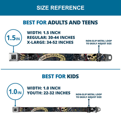 BD Wings Logo CLOSE-UP Full Color Black Silver Seatbelt Belt - Dead Men Tell No Tales Gray Webbing