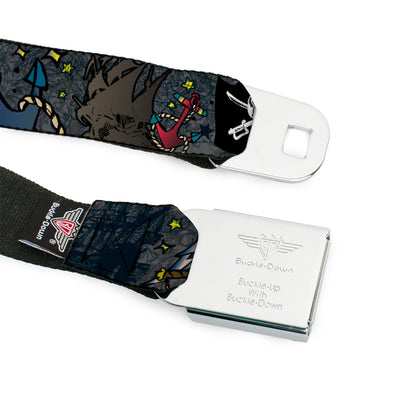BD Wings Logo CLOSE-UP Full Color Black Silver Seatbelt Belt - Dead Men Tell No Tales Gray Webbing