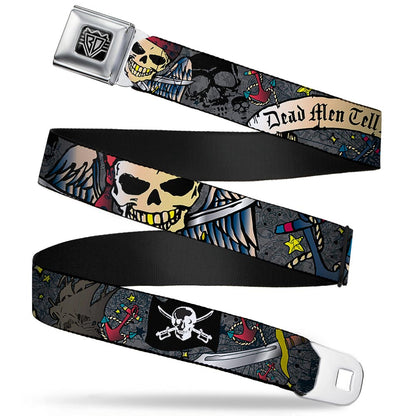 BD Wings Logo CLOSE-UP Full Color Black Silver Seatbelt Belt - Dead Men Tell No Tales Gray Webbing