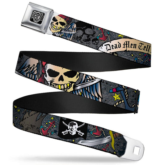 BD Wings Logo CLOSE-UP Full Color Black Silver Seatbelt Belt - Dead Men Tell No Tales Gray Webbing