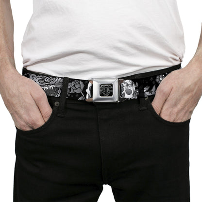 BD Wings Logo CLOSE-UP Full Color Black Silver Seatbelt Belt - Death Before Dishonor Black/White Webbing