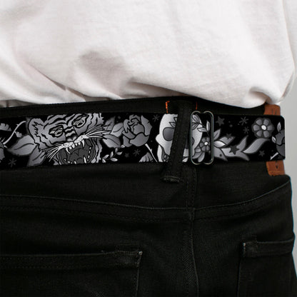 BD Wings Logo CLOSE-UP Full Color Black Silver Seatbelt Belt - Death Before Dishonor Black/White Webbing