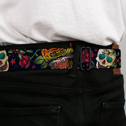 BD Wings Logo CLOSE-UP Full Color Black Silver Seatbelt Belt - Death Before Dishonor CLOSE-UP Black Webbing