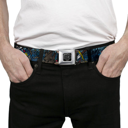 BD Wings Logo CLOSE-UP Full Color Black Silver Seatbelt Belt - Dead Men Tell No Tales CLOSE-UP Turquoise Webbing