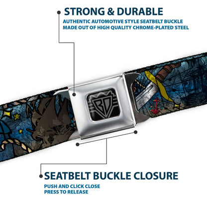 BD Wings Logo CLOSE-UP Full Color Black Silver Seatbelt Belt - Dead Men Tell No Tales CLOSE-UP Turquoise Webbing