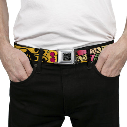BD Wings Logo CLOSE-UP Full Color Black Silver Seatbelt Belt - Dad & Dad Yellow Webbing