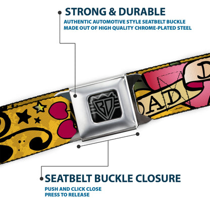 BD Wings Logo CLOSE-UP Full Color Black Silver Seatbelt Belt - Dad & Dad Yellow Webbing