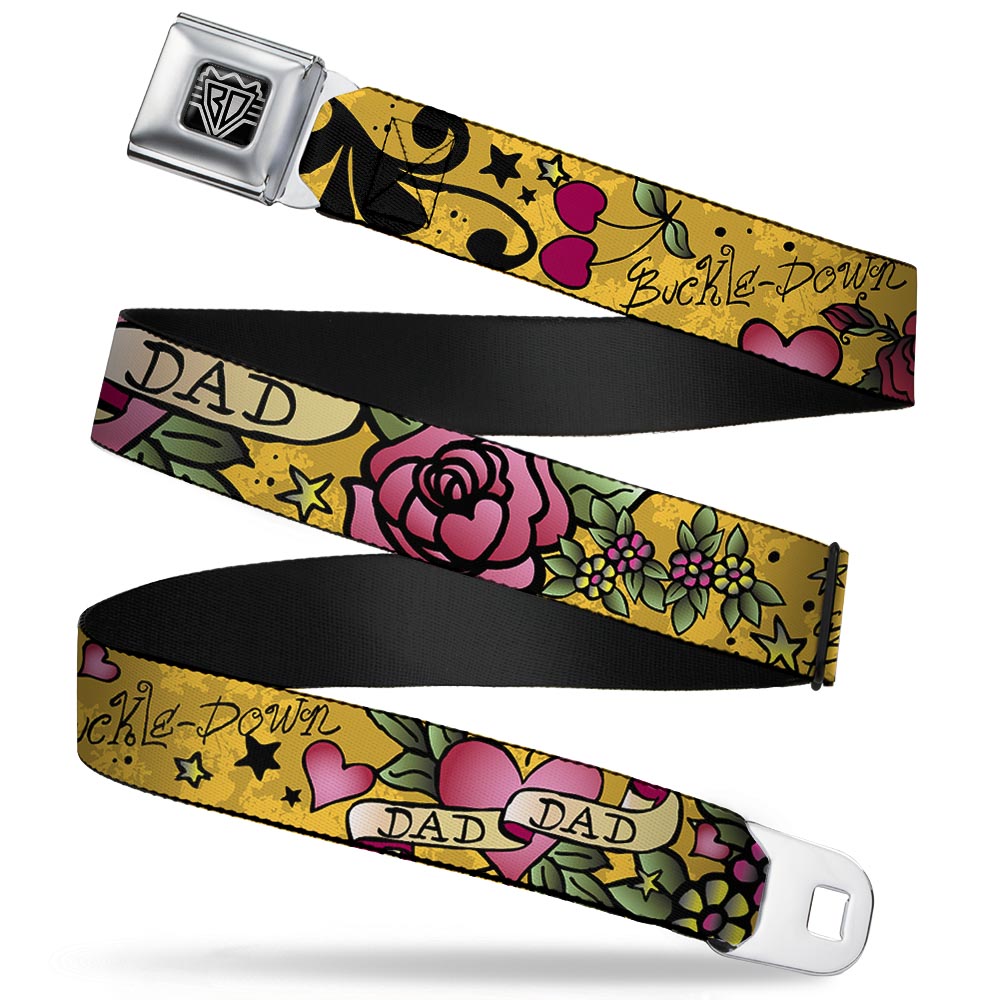 BD Wings Logo CLOSE-UP Full Color Black Silver Seatbelt Belt - Dad & Dad Yellow Webbing