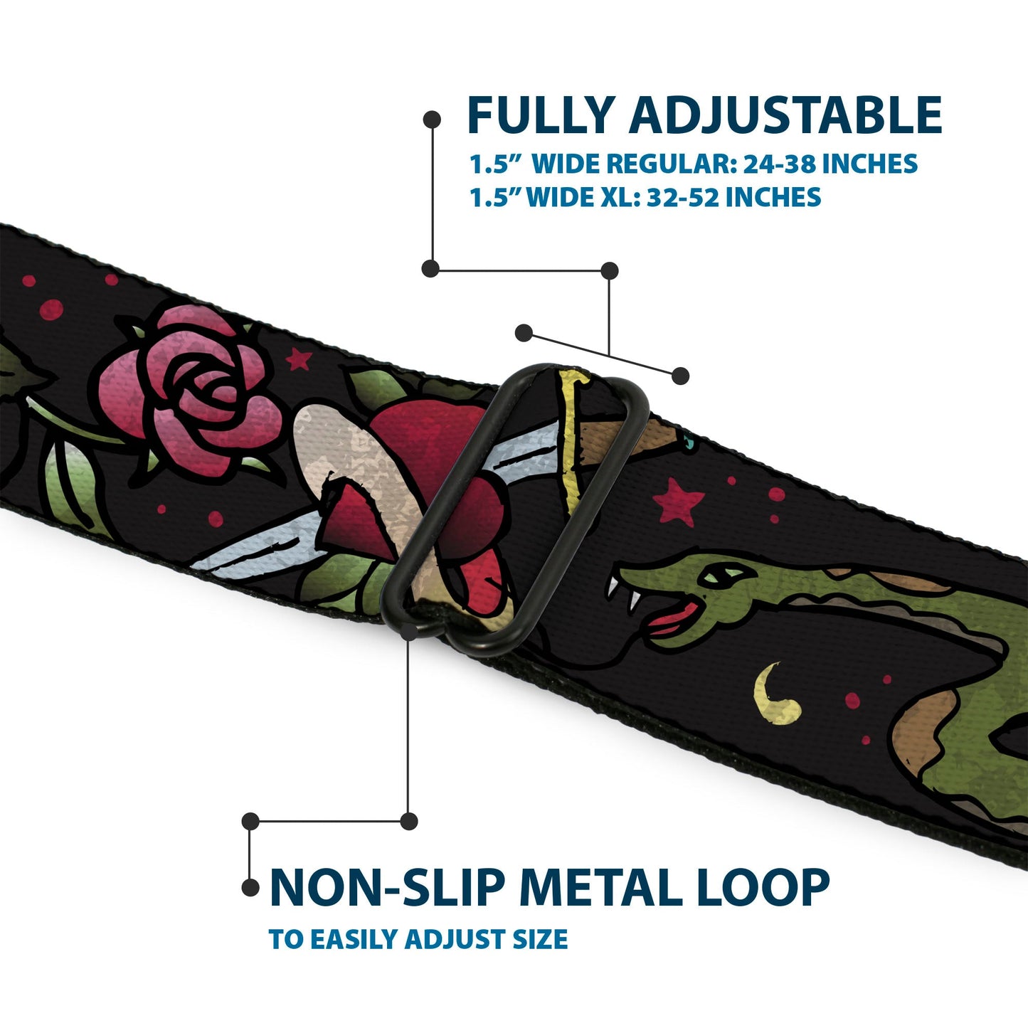 BD Wings Logo CLOSE-UP Full Color Black Silver Seatbelt Belt - Live Hard Die Young CLOSE-UP Black Webbing