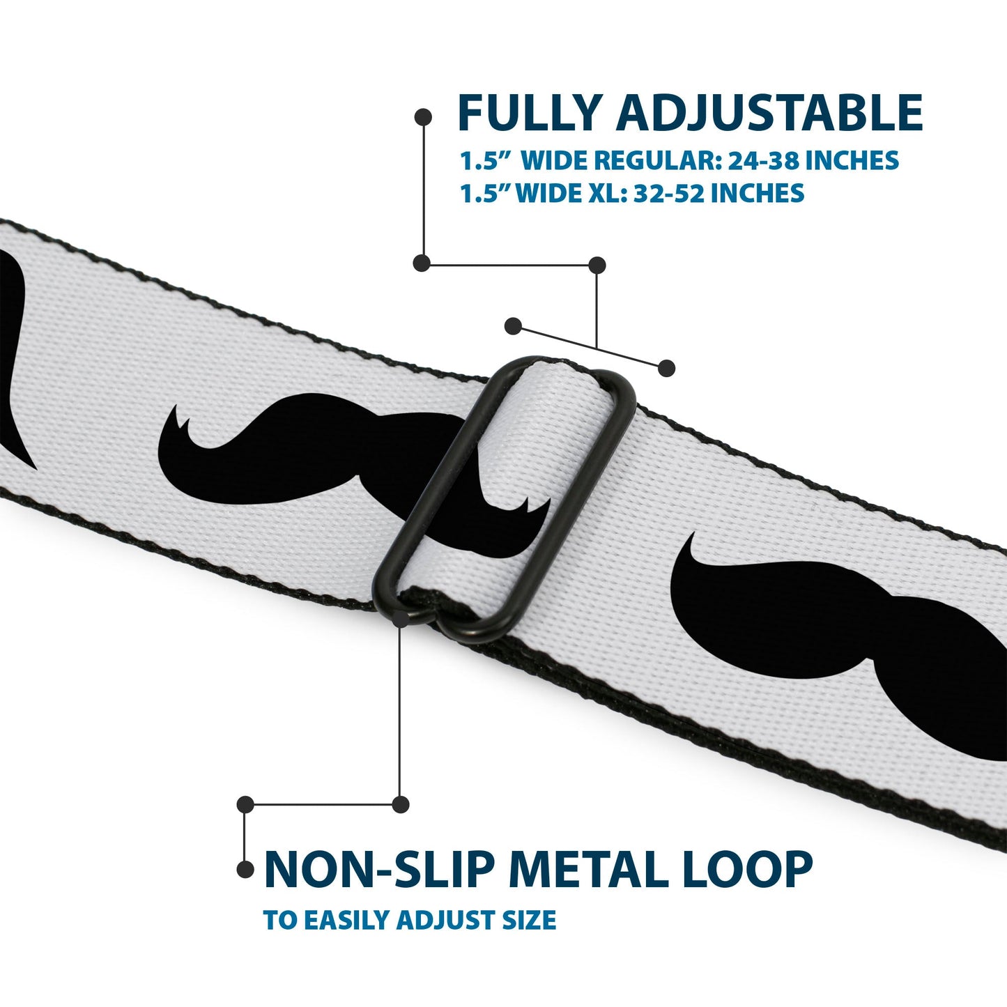 BD Wings Logo CLOSE-UP Full Color Black Silver Seatbelt Belt - Mustaches Straight White/Black Webbing