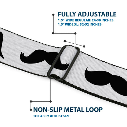 BD Wings Logo CLOSE-UP Full Color Black Silver Seatbelt Belt - Mustaches Straight White/Black Webbing