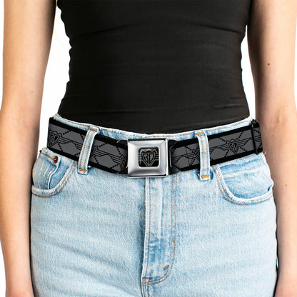 BD Wings Logo CLOSE-UP Full Color Black Silver Seatbelt Belt - BD Monogram2 Gray/Black Webbing