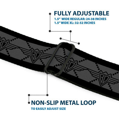 BD Wings Logo CLOSE-UP Full Color Black Silver Seatbelt Belt - BD Monogram2 Gray/Black Webbing