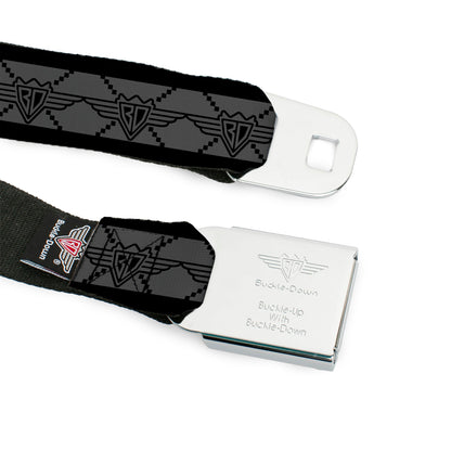 BD Wings Logo CLOSE-UP Full Color Black Silver Seatbelt Belt - BD Monogram2 Gray/Black Webbing