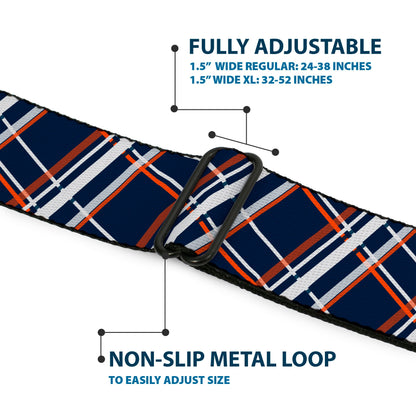BD Wings Logo CLOSE-UP Full Color Black Silver Seatbelt Belt - Plaid X2 Navy/White/Orange Webbing
