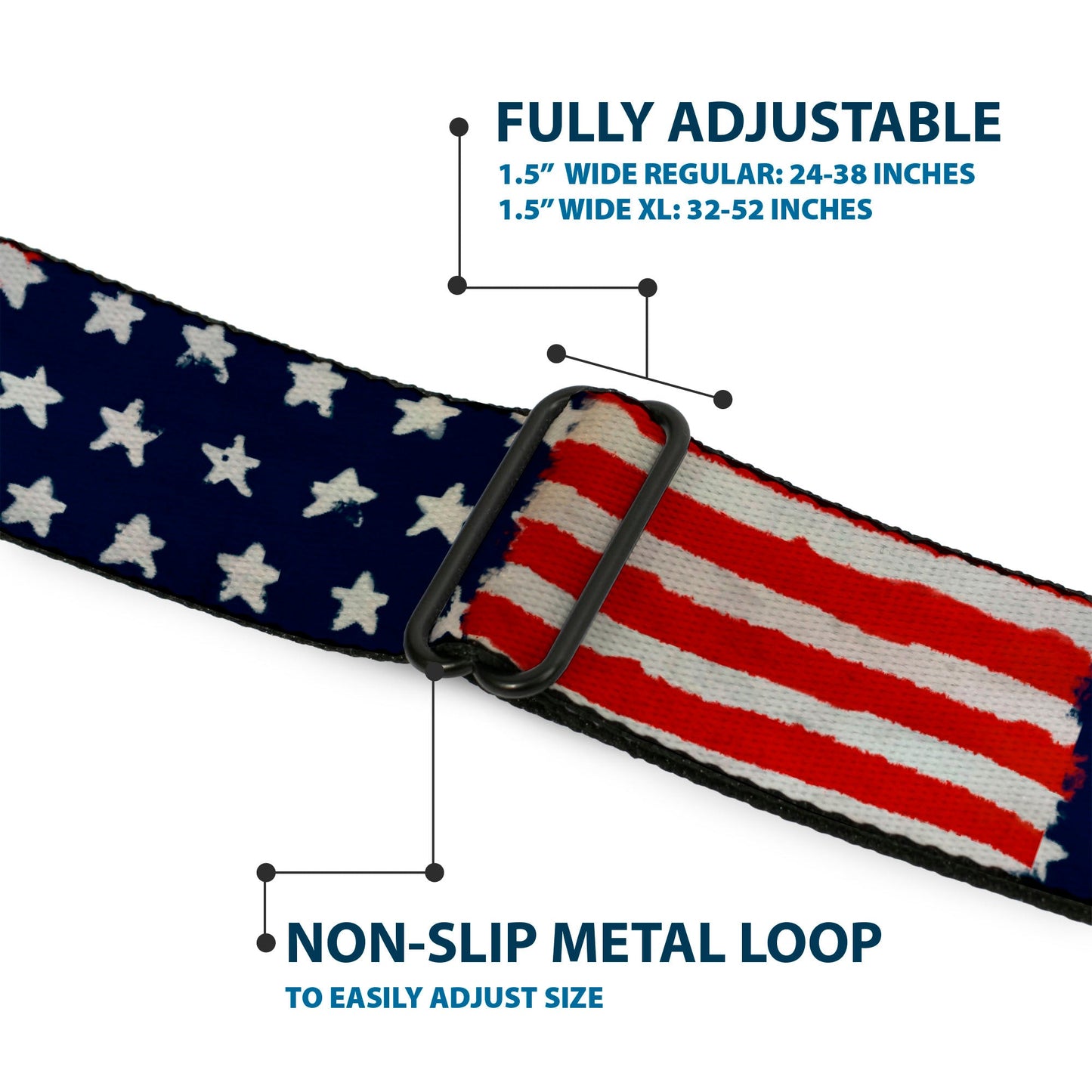 BD Wings Logo CLOSE-UP Full Color Black Silver Seatbelt Belt - Stars & Stripes Painting Webbing