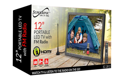 Supersonic 12" Portable Digital LED TV with USB & SD Inputs, 12 Volt AC/DC Compatible for RVs (12-inch) (SC-2812)