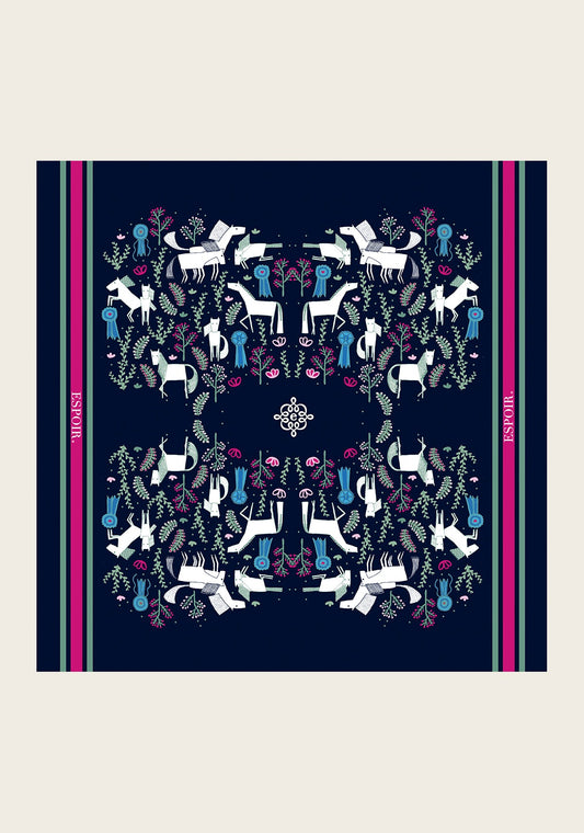 Rosettes on Navy Square Scarf
