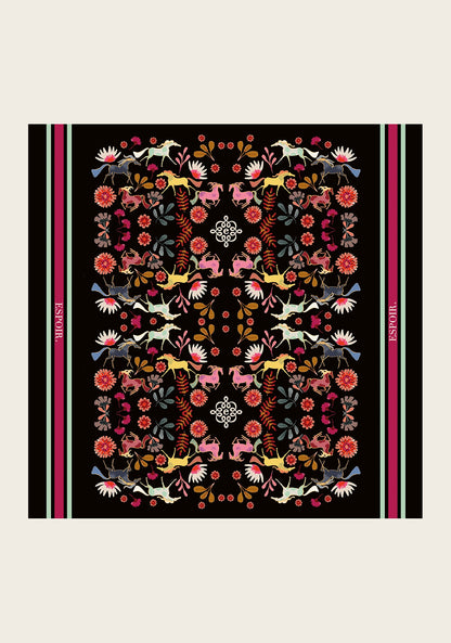  Bouquet on Black Square Scarf