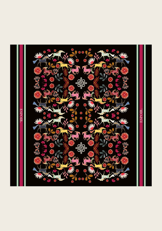  Bouquet on Black Square Scarf