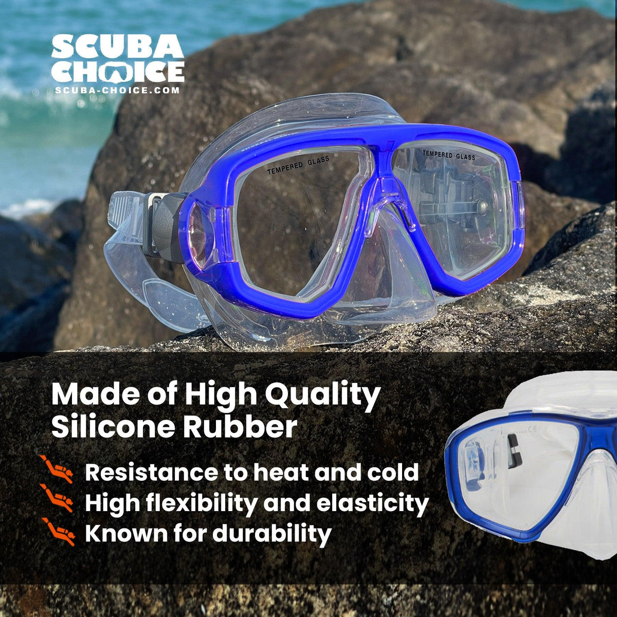 Palantic M36 Translucent Blue/Clear Silicone RX Farsighted Full Lenses Dive/Snorkeling Mask