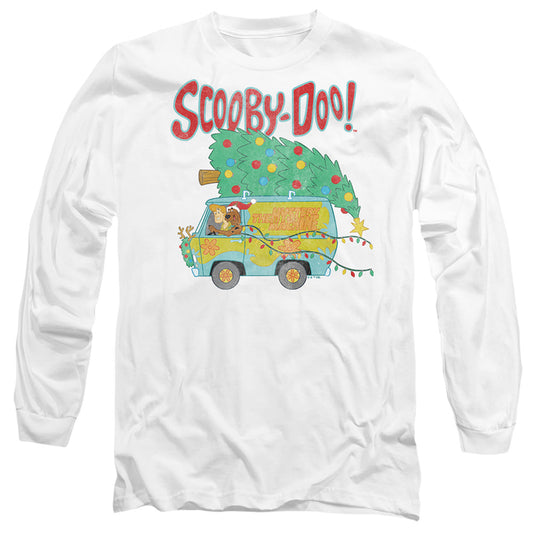 Scooby-Doo Mystery Machine Christmas Tree Mens Long Sleeve Shirt White Officially Licensed