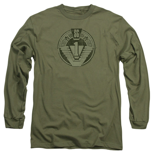 Stargate Sg1 Distressed Mens Long Sleeve Shirt Military Green Officially Licensed