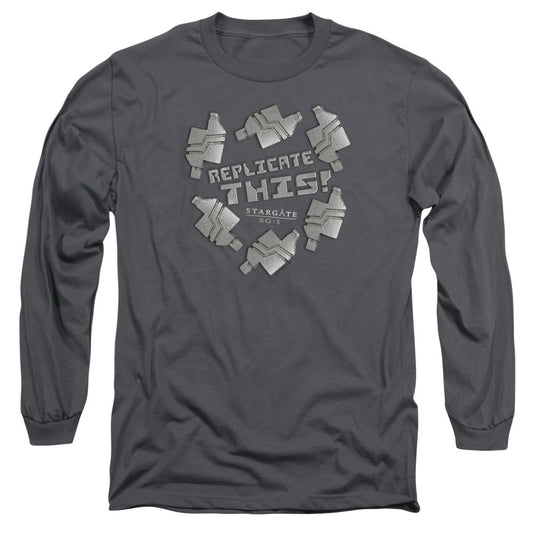 Sg1 Replicate This Mens Long Sleeve Shirt Charcoal Officially Licensed