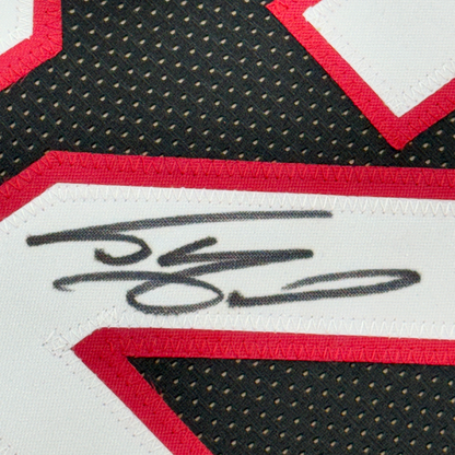 Framed Autographed/Signed Shaquille Shaq O'Neal 35x39 Miami Black Basketball Jersey Beckett BAS COA