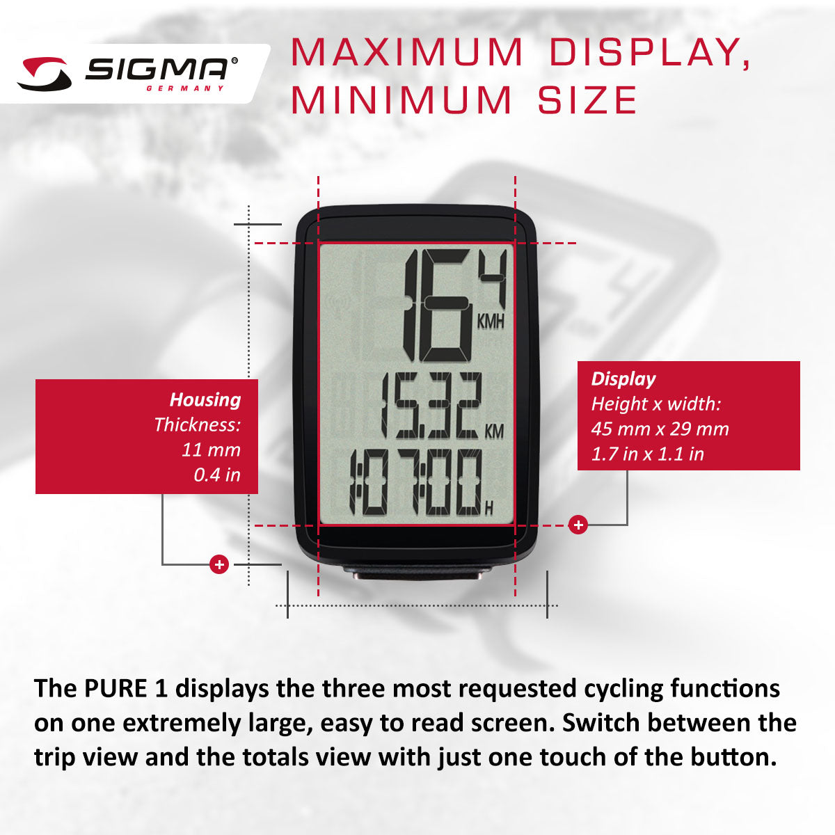 SIGMA Bicycle Computer - PURE 1 ATS, Analogue Wireless