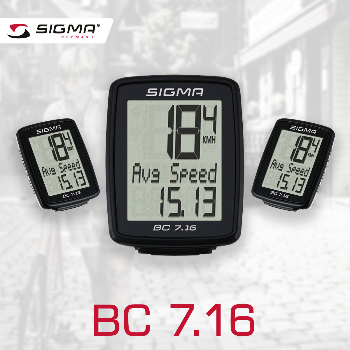 SIGMA Bicycle Computer - BC 7.16, Analogue Wireless