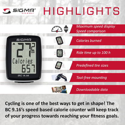 SIGMA Bicycle Computer - BC 9.16, Wired