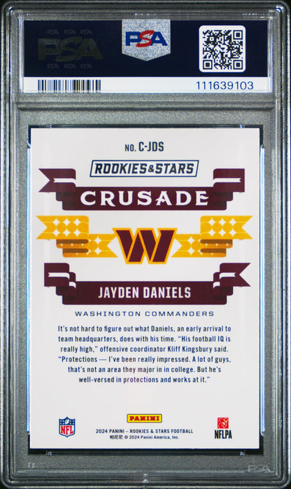 Graded 2024 Panini Rookies & Stars Jayden Daniels #CJDS Crusdade Rookie RC Football Card PSA 10 Gem Mint