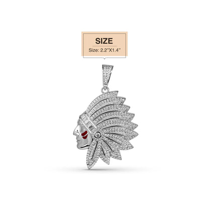 Native American Indian Chef Moissanite Pendant 925 Sterling Silver