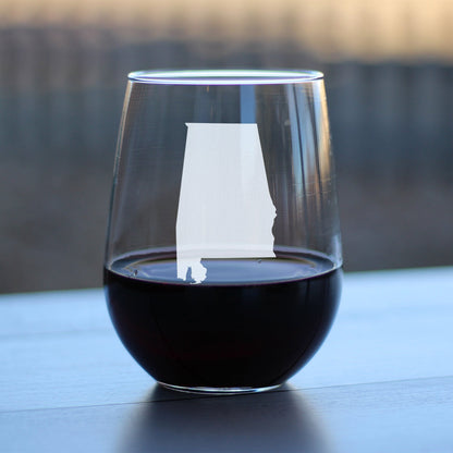 Alabama State Outline Stemless Wine Glass - State Themed Drinking Decor and Gifts for Alabaman Women & Men - Large 17 Oz Glasses
