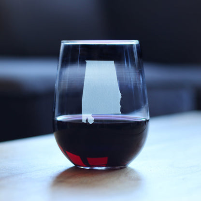 Alabama State Outline Stemless Wine Glass - State Themed Drinking Decor and Gifts for Alabaman Women & Men - Large 17 Oz Glasses