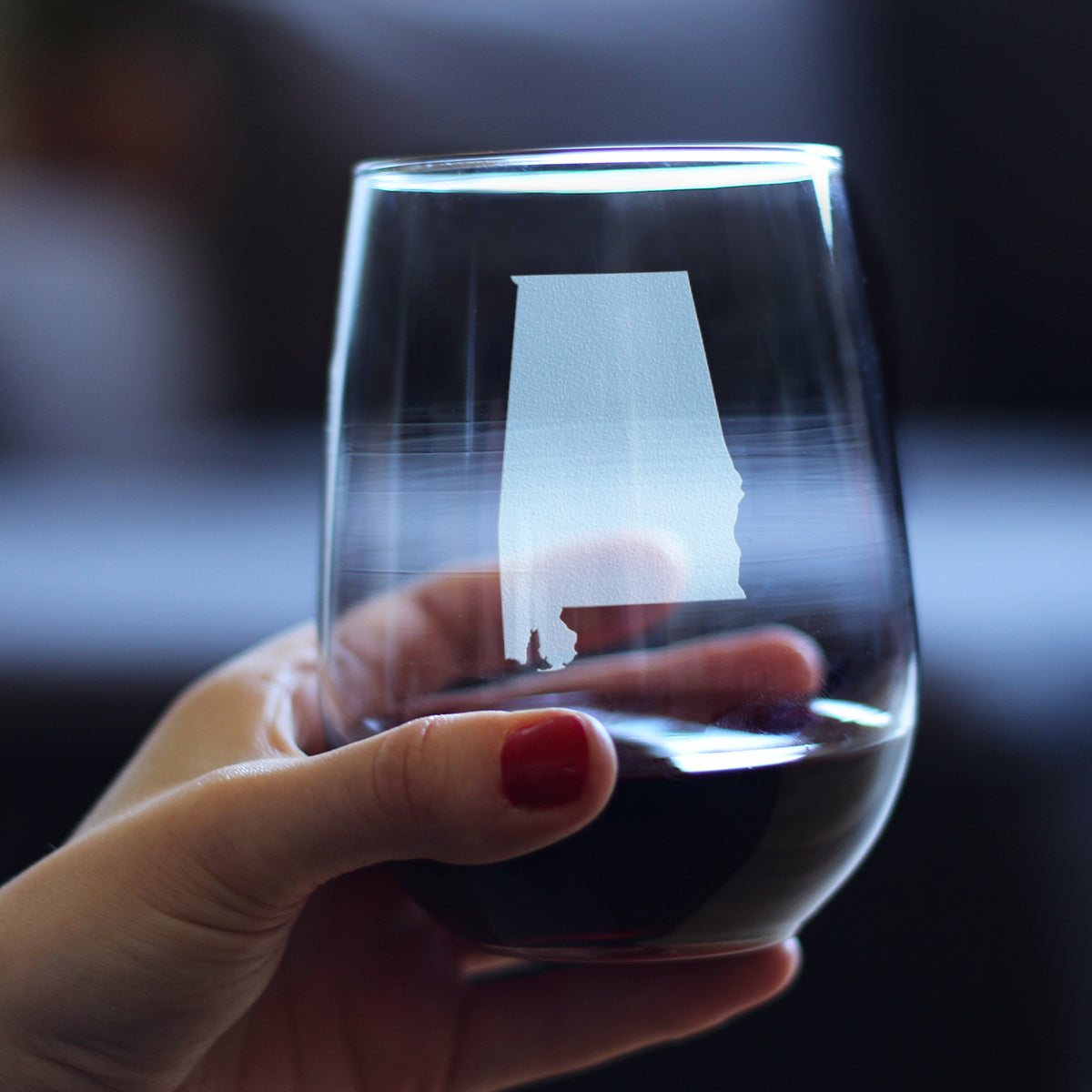 Alabama State Outline Stemless Wine Glass - State Themed Drinking Decor and Gifts for Alabaman Women & Men - Large 17 Oz Glasses