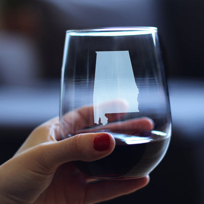 Alabama State Outline Stemless Wine Glass - State Themed Drinking Decor and Gifts for Alabaman Women & Men - Large 17 Oz Glasses