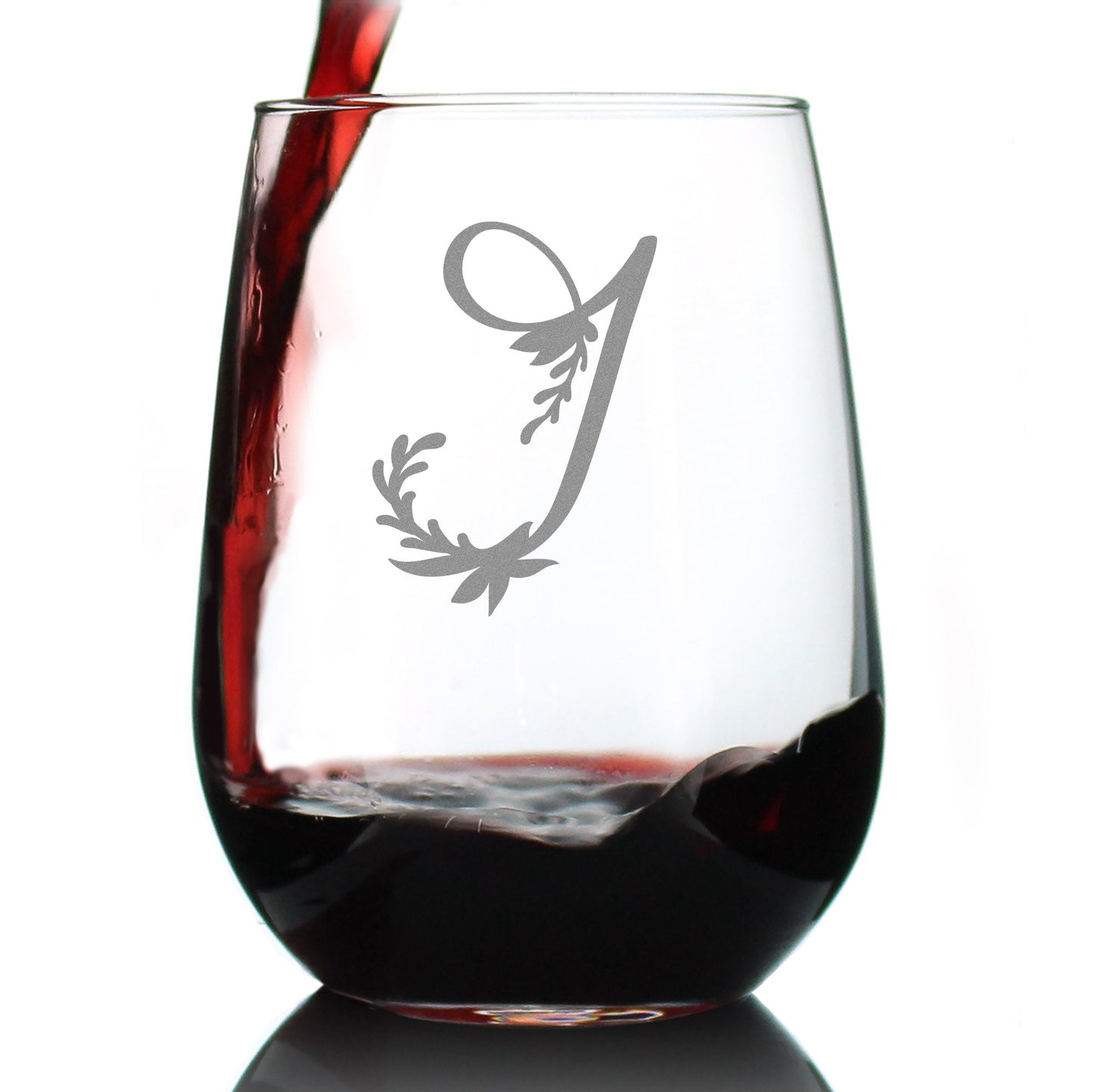 Monogram Letters - Floral & Bold Styles - Stemless Wine Glass - Personalized Gifts for Women and Men - Large Engraved Glasses