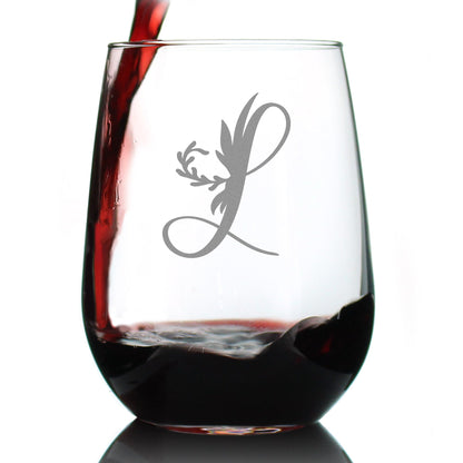 Monogram Letters - Floral & Bold Styles - Stemless Wine Glass - Personalized Gifts for Women and Men - Large Engraved Glasses
