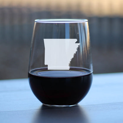 Arkansas State Outline Stemless Wine Glass - State Themed Drinking Decor and Gifts for Arkansans & Arkansawyer Women & Men - Large 17 Oz Glasses
