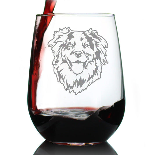 Australian Shepherd Face Stemless Wine Glass - Cute Dog Themed Decor and Gifts for Moms & Dads of Aussies - Large 17 Oz