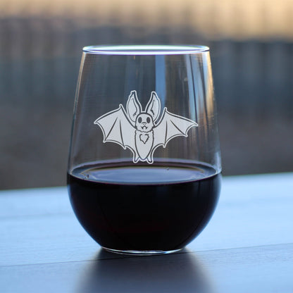 Bat Stemless Wine Glass - Funny Cute Bat Gifts - Spooky Fun Halloween Decor with Bats - Large 17 Oz Glasses