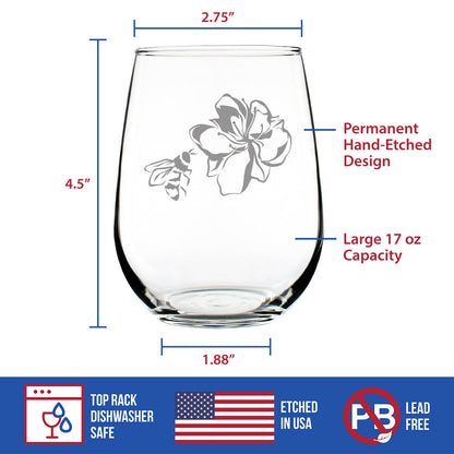 Bee Flower - Cute Gifts for Bumblebee & Nature Lovers - 17 Ounce Stemless Wine Glass